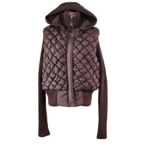 E Studio Y2K 2000's Quilted Puffer Hoodie Jacket Rib Knit Sleeves Women's Large‎